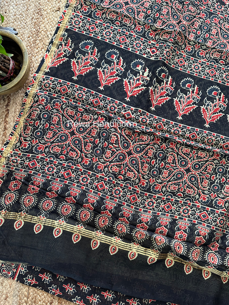 Black Chanderi Silk Printed Saree CPS056
