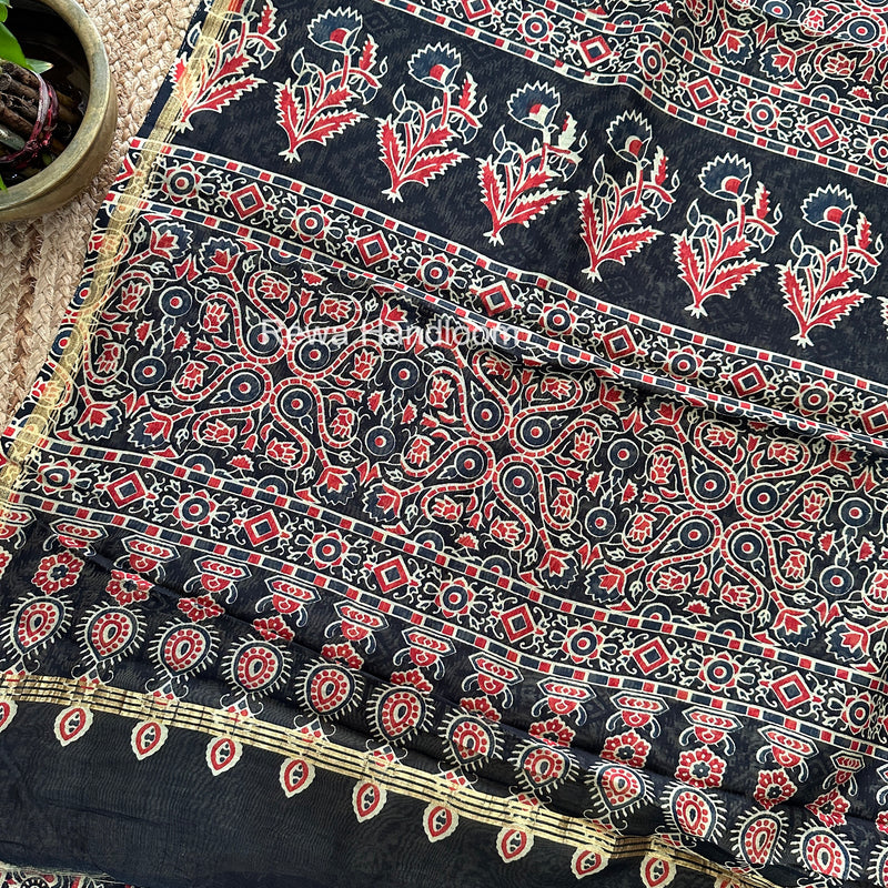 Black Chanderi Silk Printed Saree CPS056