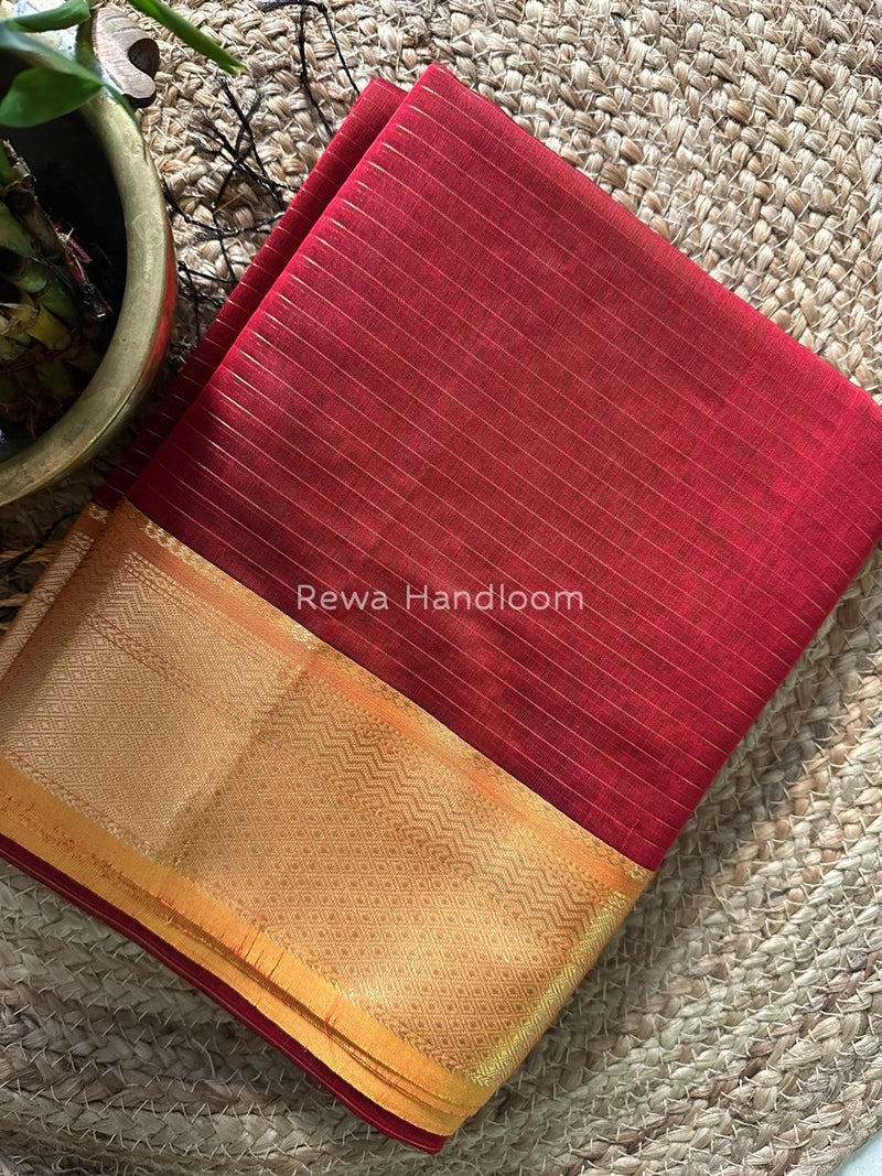 Maheshwari Maroon Zari Linning Saree GL039