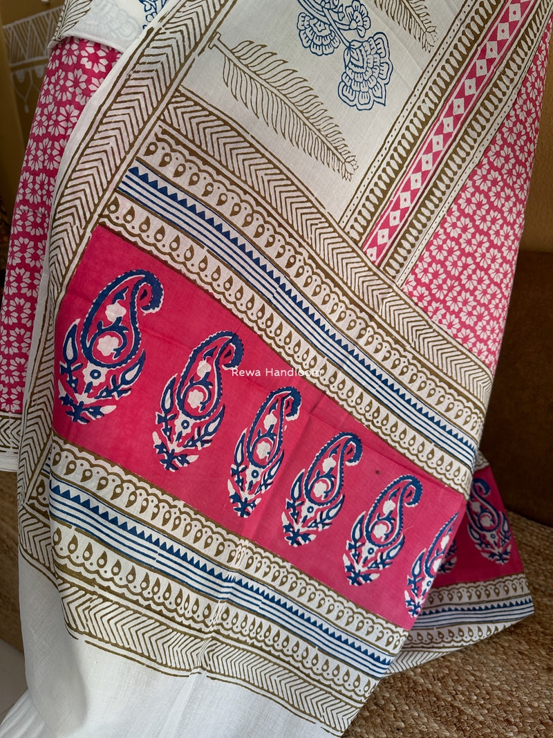 White-Pink Indigo Bagh Print Suit BCI032
