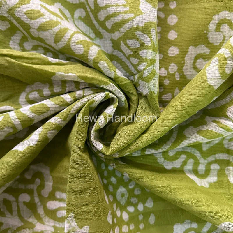 Parrot Green Cotton Printed Saree CS016