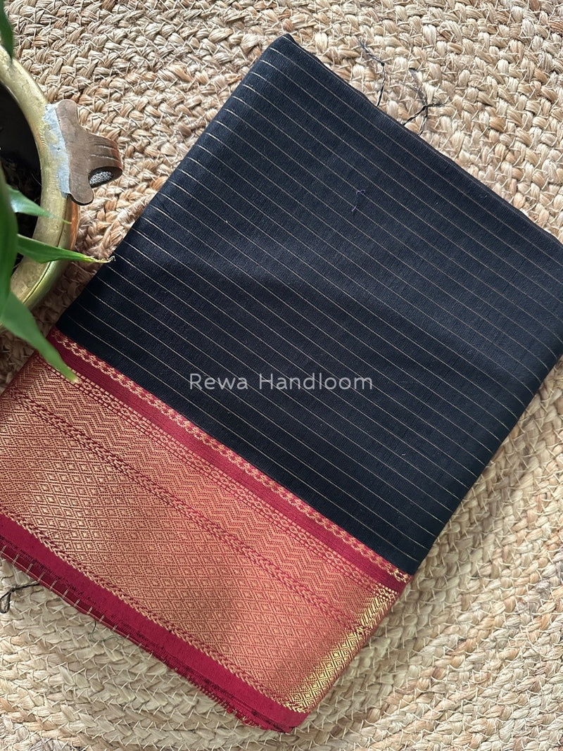 Maheshwari Black Zari Linning Saree GL040