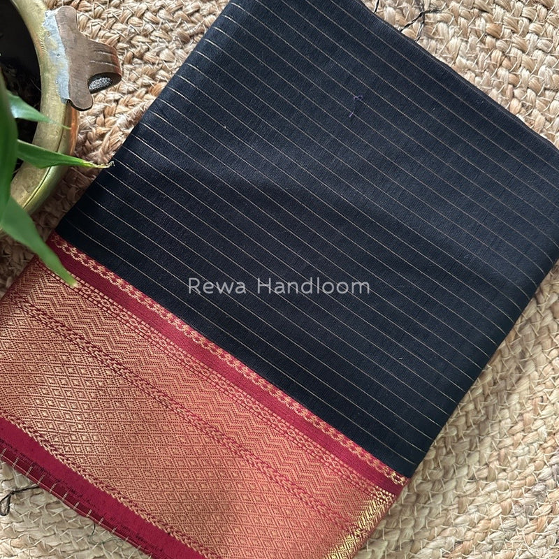 Maheshwari Black Zari Linning Saree GL040