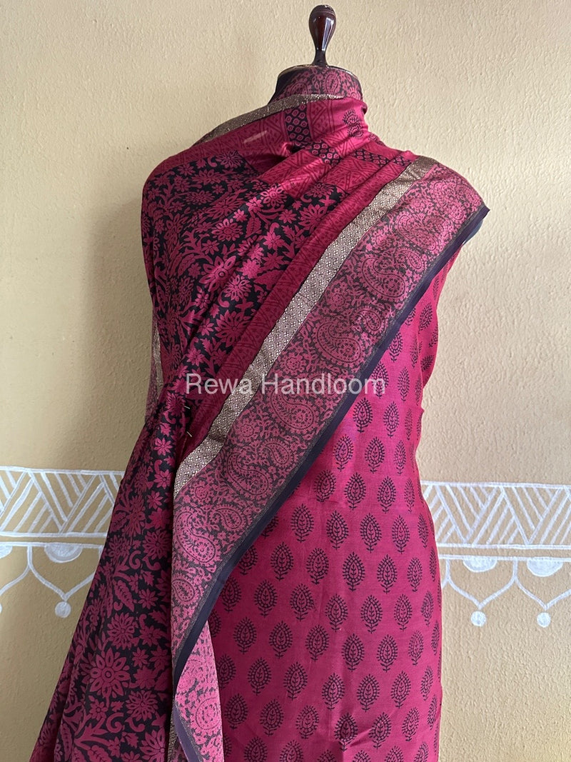 Maheshwari Dark Pink Bagh Print Suit BSP0178