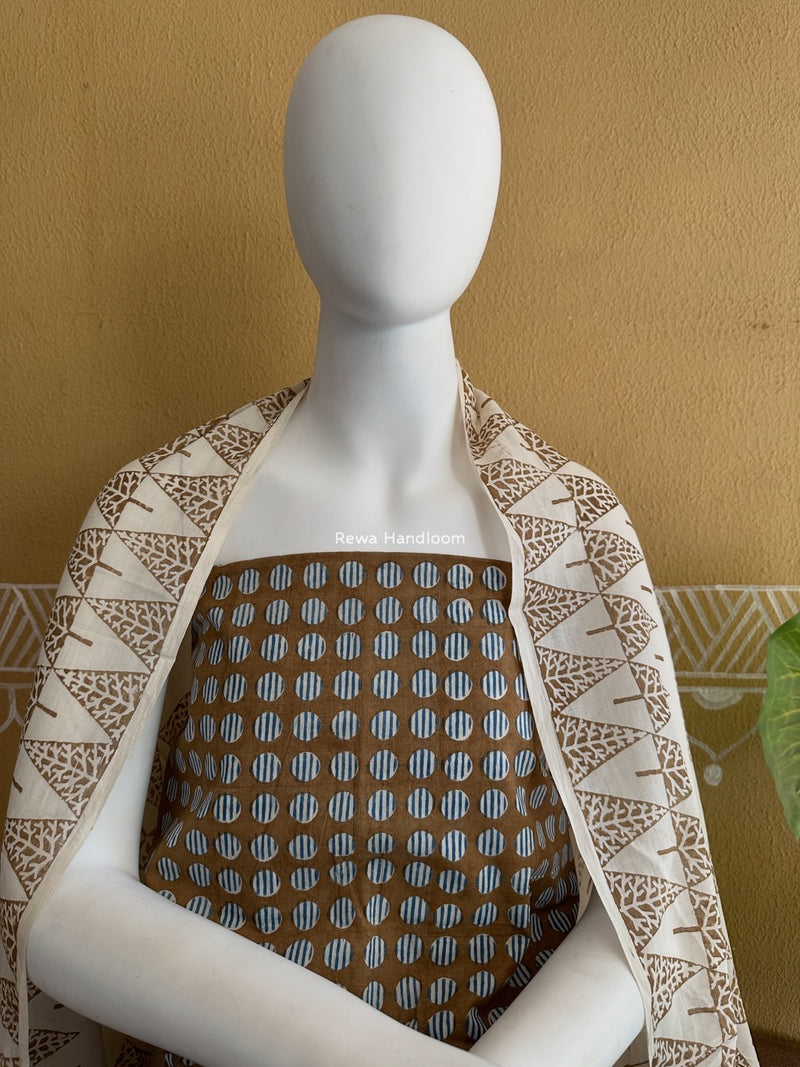 Brown-White Indigo Bagh Print Suit BCI033