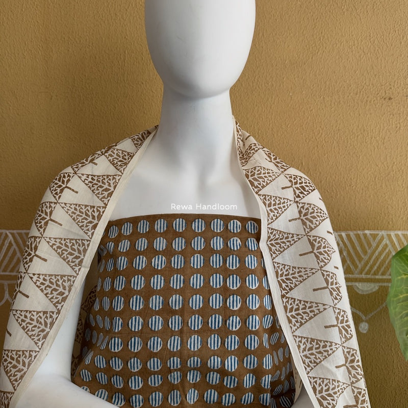 Brown-White Indigo Bagh Print Suit BCI033