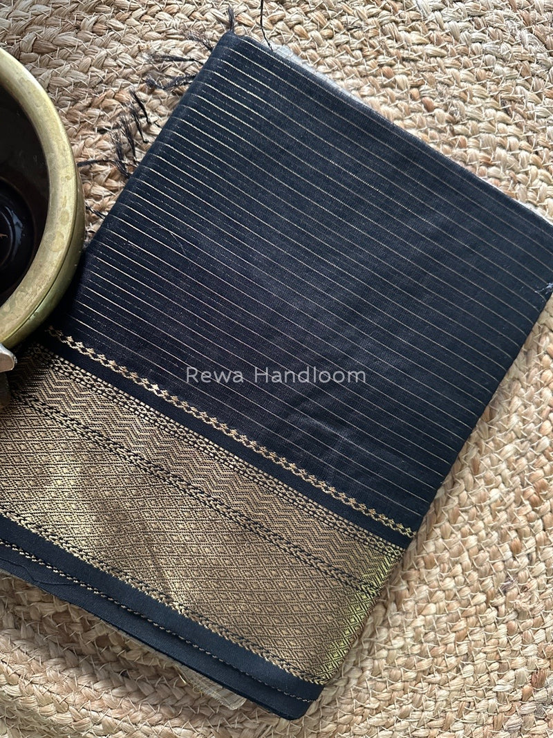 Maheshwari Black Zari Linning Saree GL045