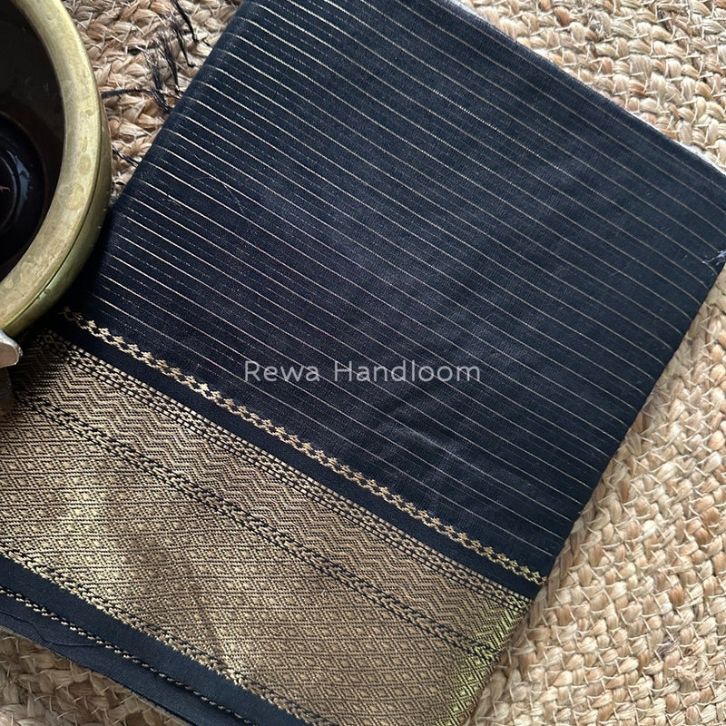 Maheshwari Black Zari Linning Saree GL045