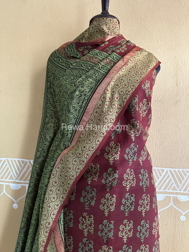 Maheshwari Dark Maroon Bagh Print Suit BSP0169