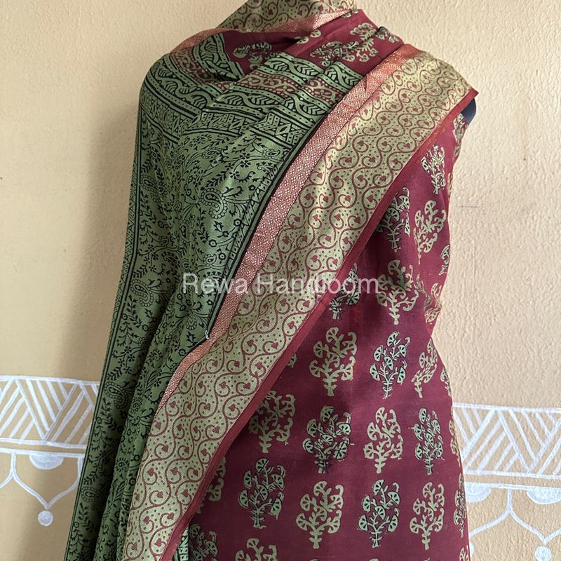 Maheshwari Dark Maroon Bagh Print Suit BSP0169