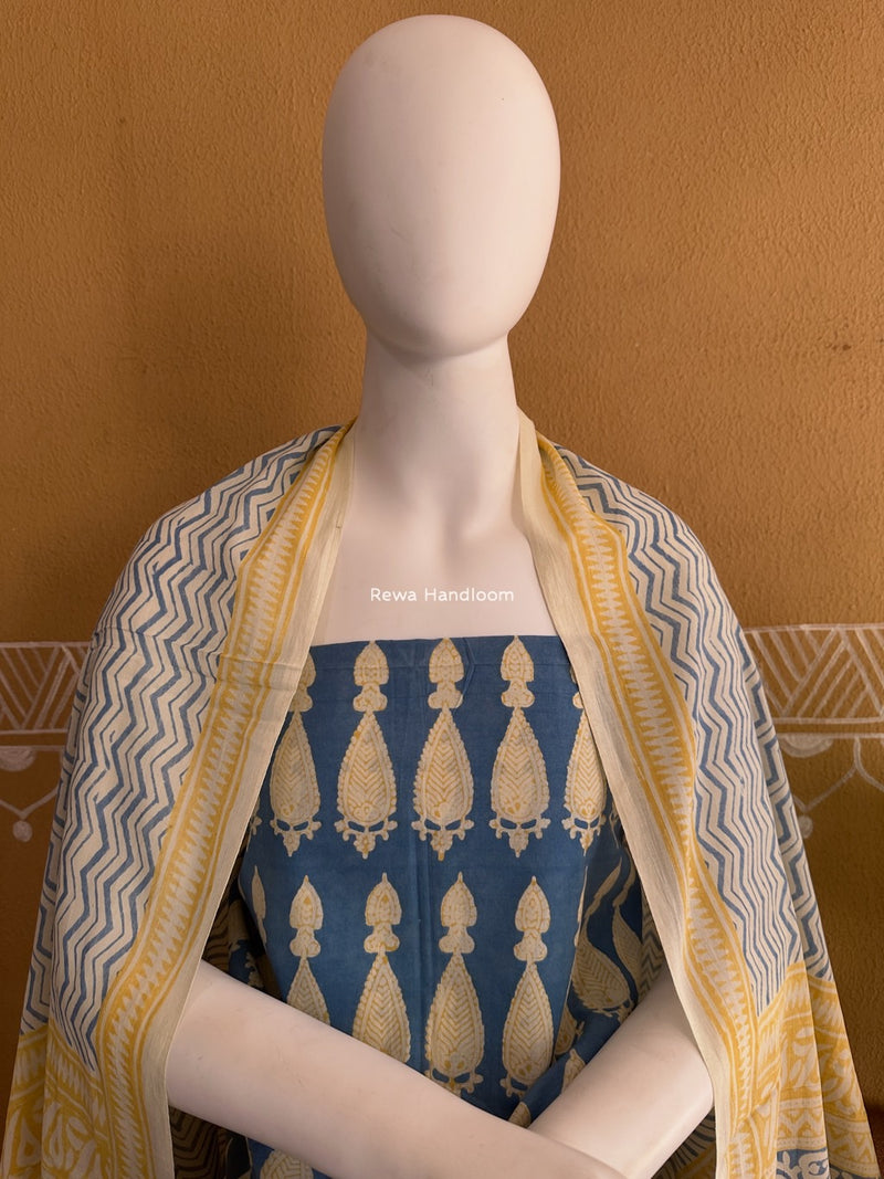 Blue-Yellow Indigo Bagh Print Suit BCI034
