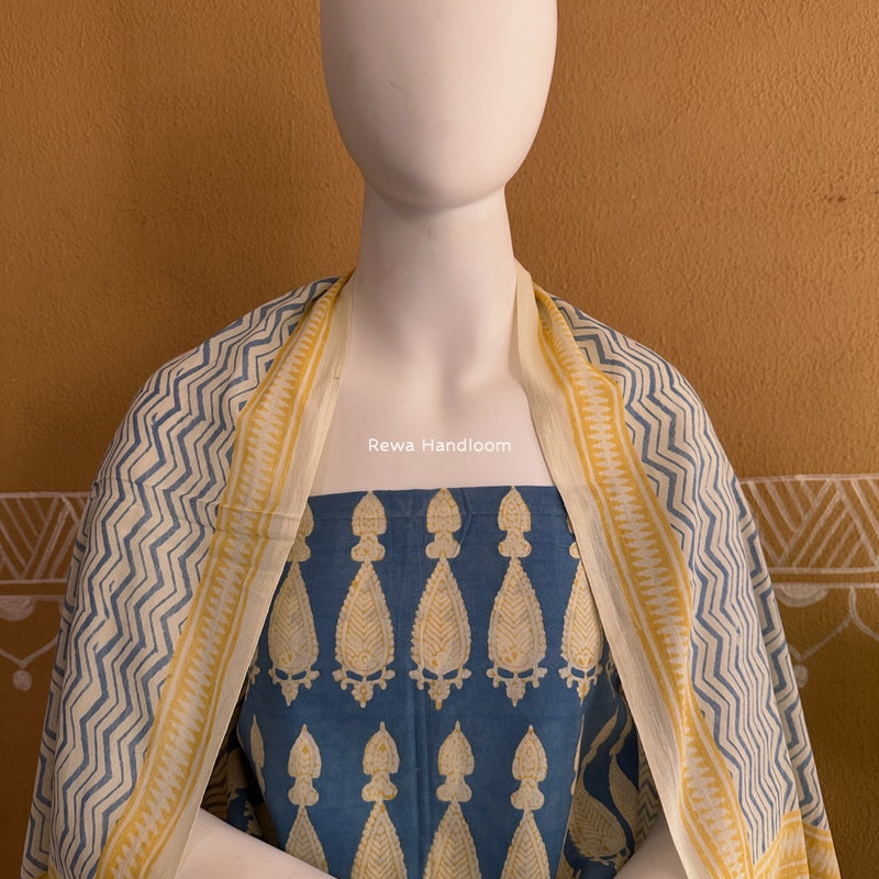 Blue-Yellow Indigo Bagh Print Suit BCI034