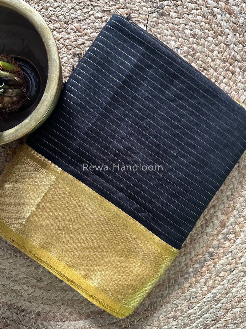 Maheshwari Black Zari Linning Saree GL049