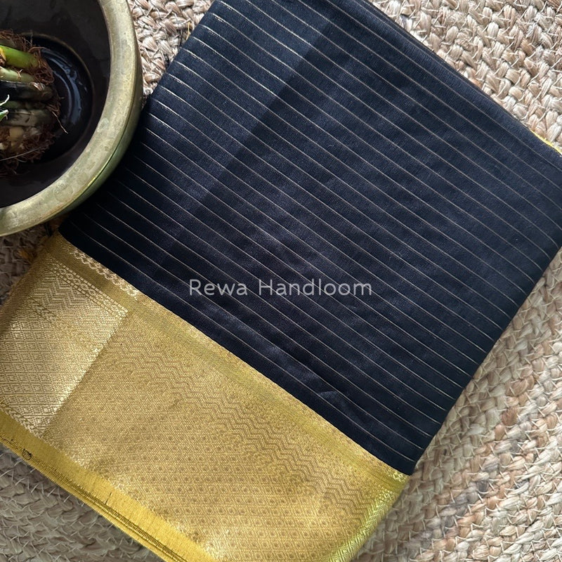 Maheshwari Black Zari Linning Saree GL049