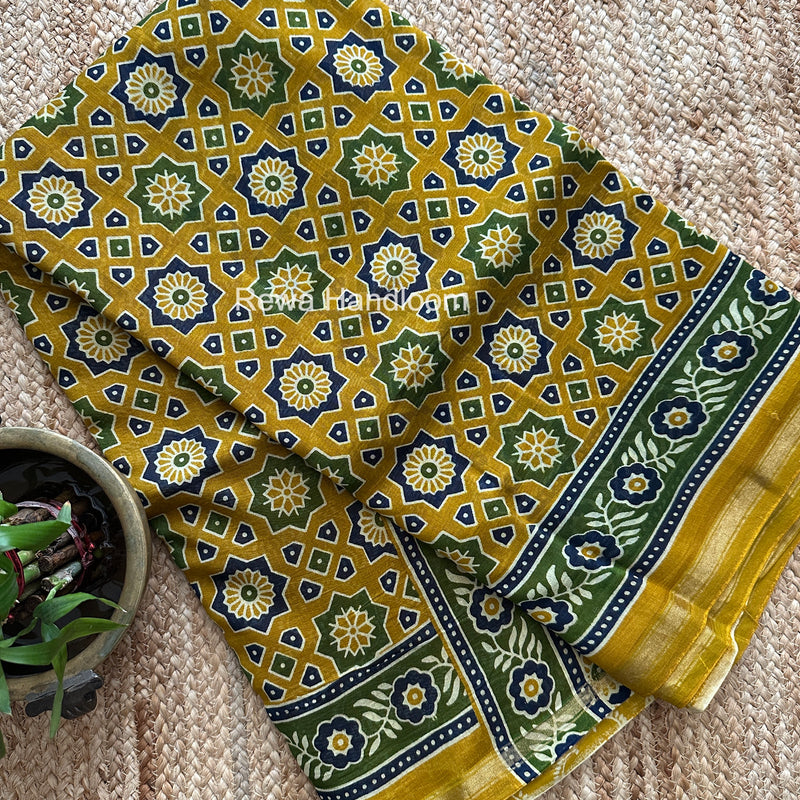 Turmeric Yellow Chanderi Silk Printed Saree CPS042