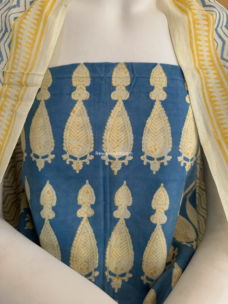 Blue-Yellow Indigo Bagh Print Suit BCI034