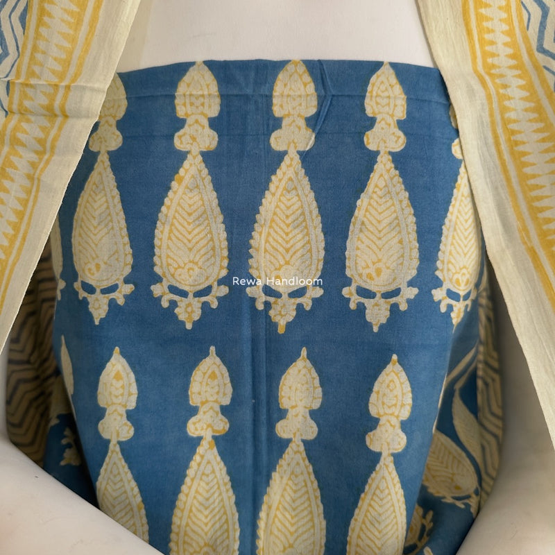 Blue-Yellow Indigo Bagh Print Suit BCI034