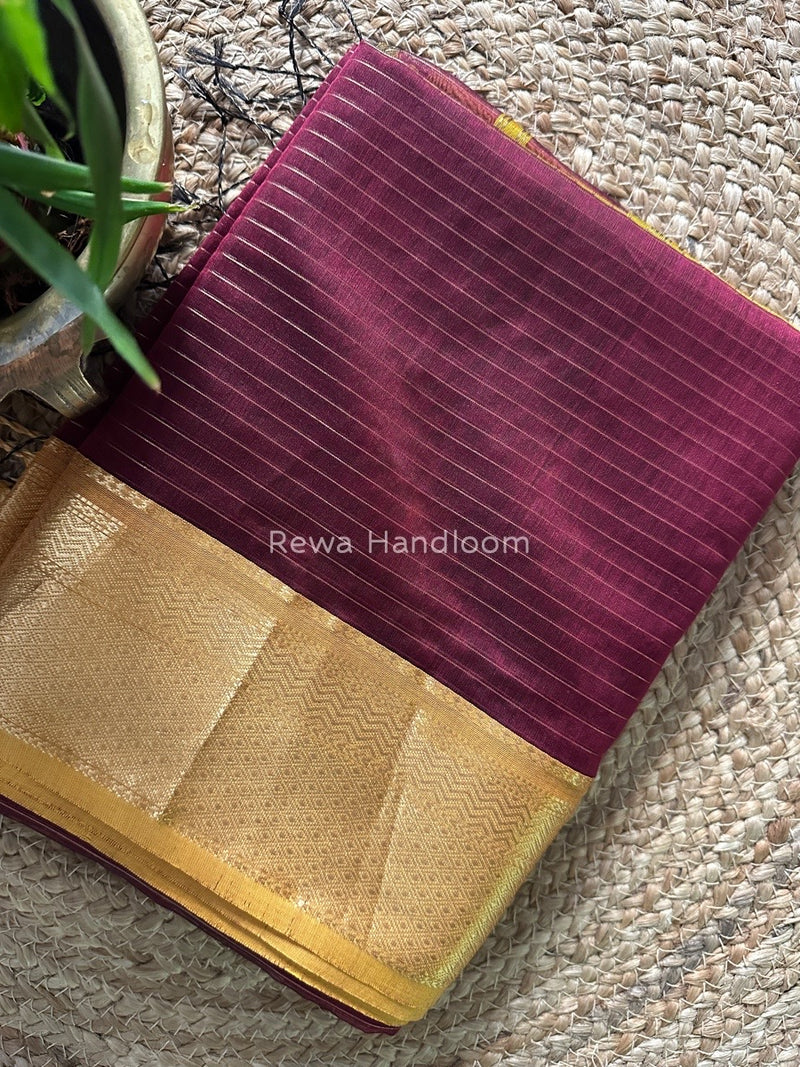 Maheshwari Wine Zari Linning Saree GL042
