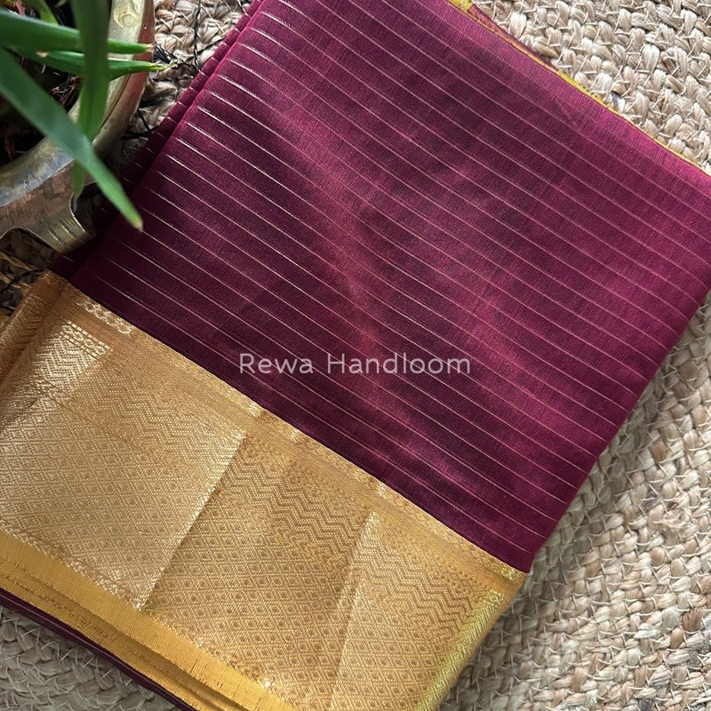 Maheshwari Wine Zari Linning Saree GL042