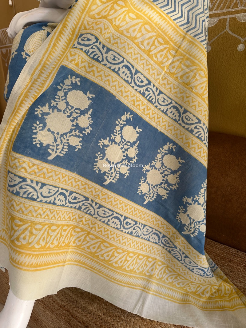 Blue-Yellow Indigo Bagh Print Suit BCI034