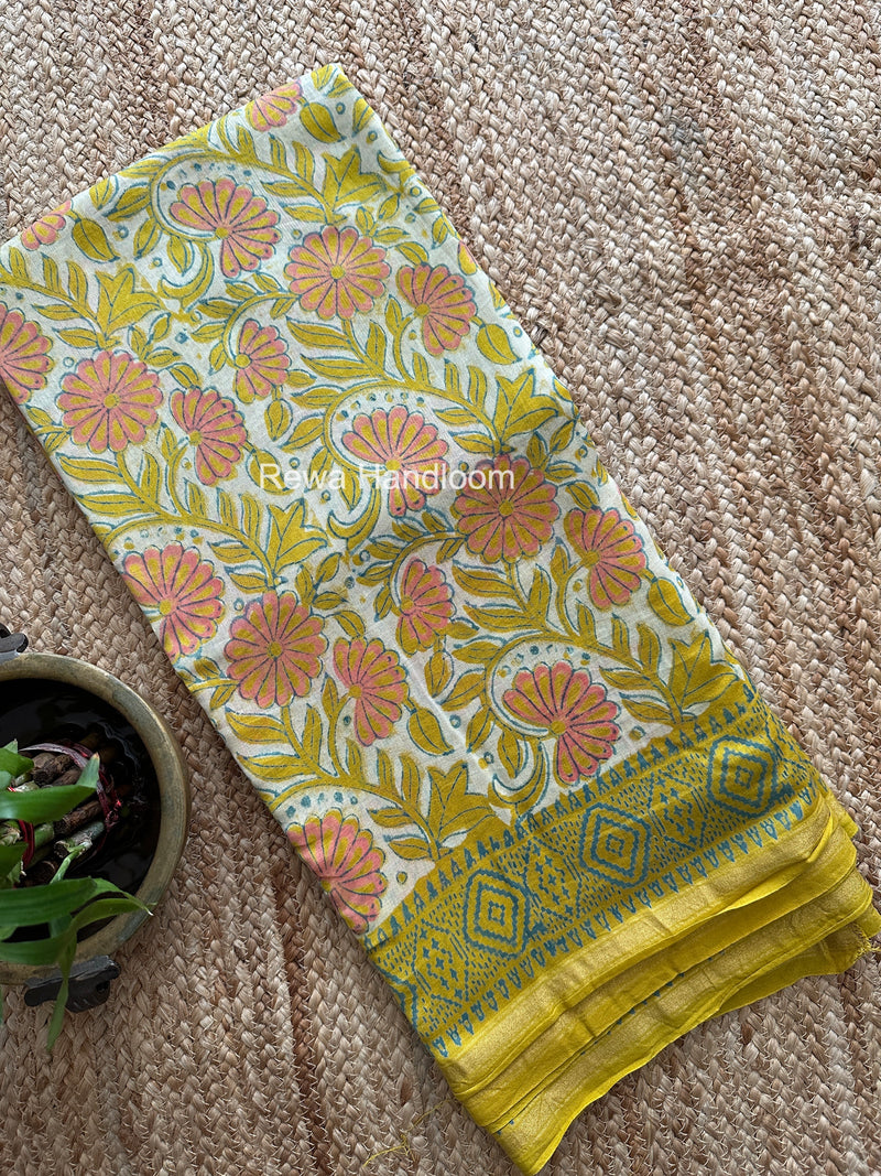 Yellow Chanderi Silk Printed Saree CPS065