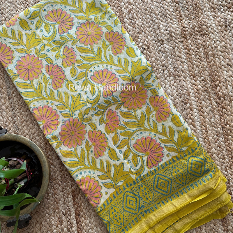 Yellow Chanderi Silk Printed Saree CPS065