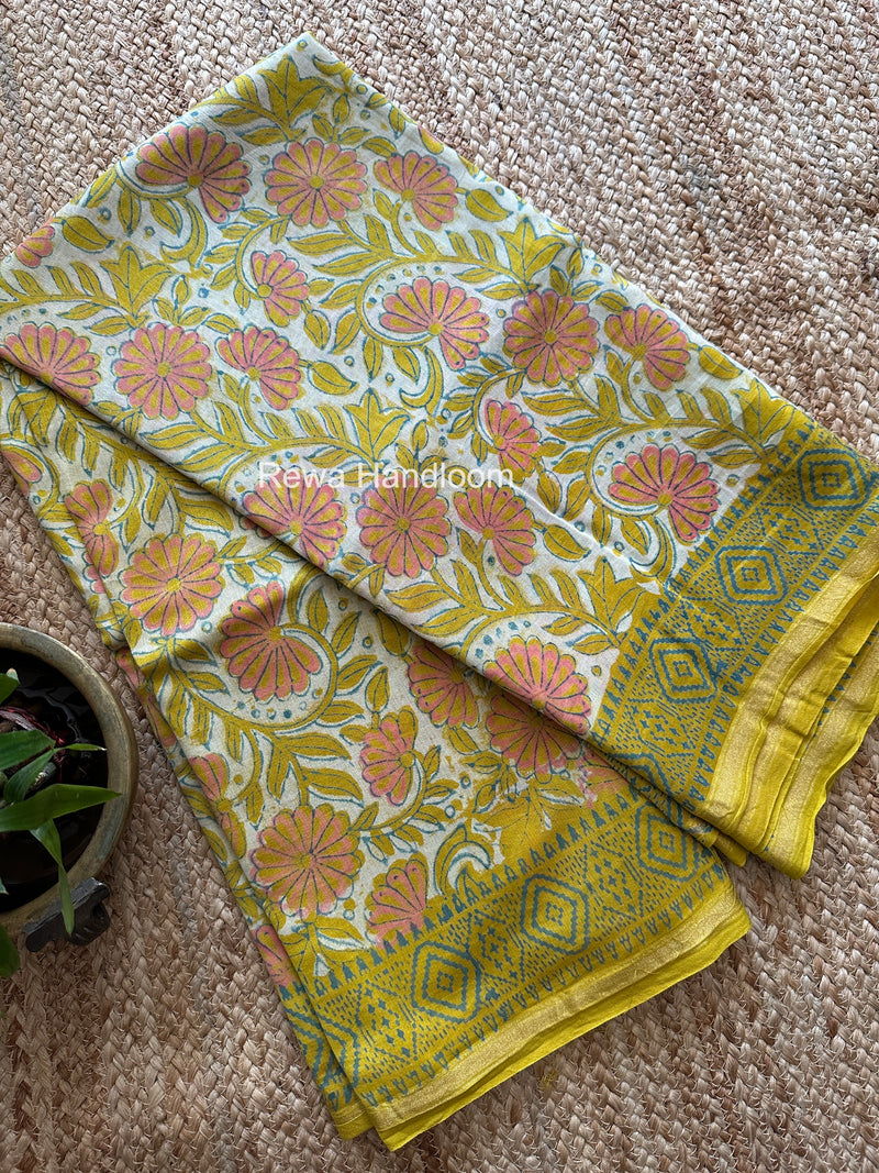 Yellow Chanderi Silk Printed Saree CPS065