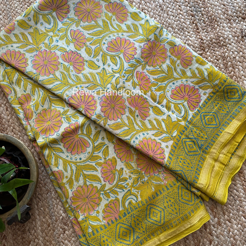 Yellow Chanderi Silk Printed Saree CPS065