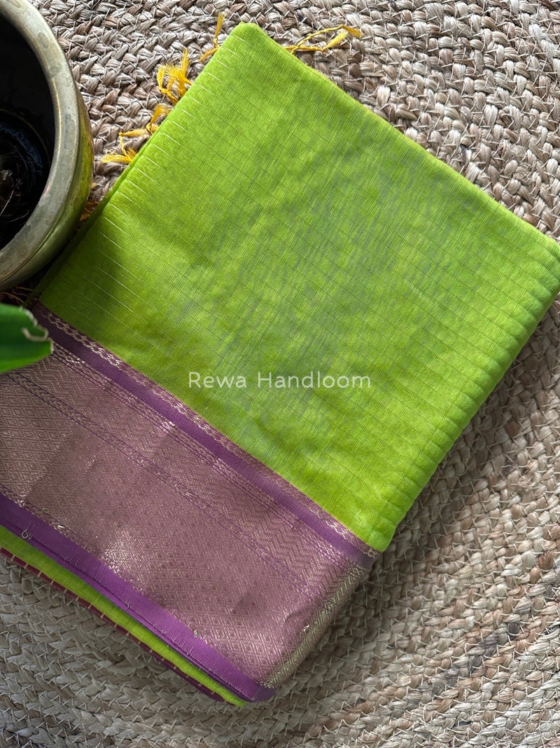 Maheshwari Parrot Green Zari Linning Saree GL043
