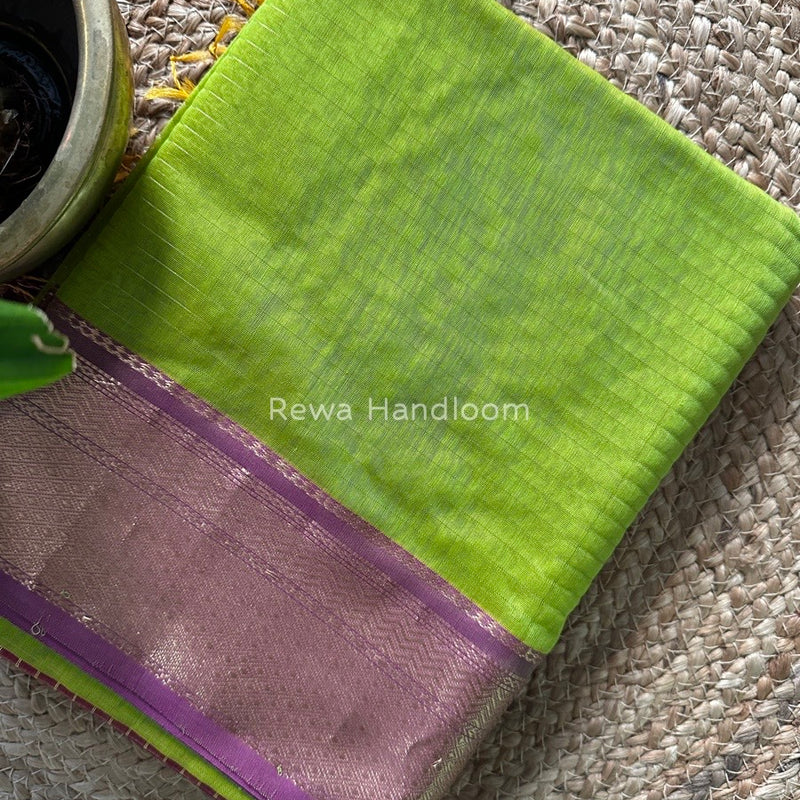Maheshwari Parrot Green Zari Linning Saree GL043