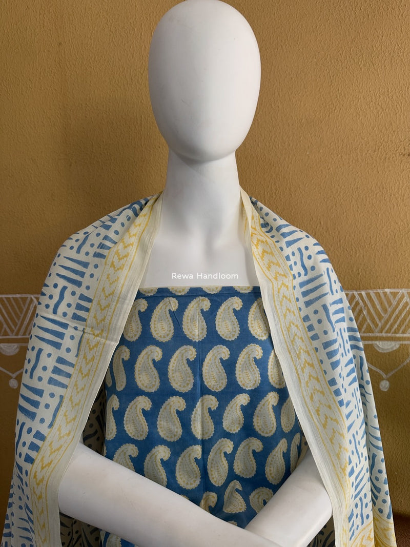 Yellow-Blue Indigo Bagh Print Suit BCI037