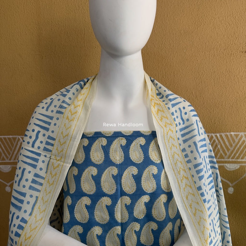 Yellow-Blue Indigo Bagh Print Suit BCI037
