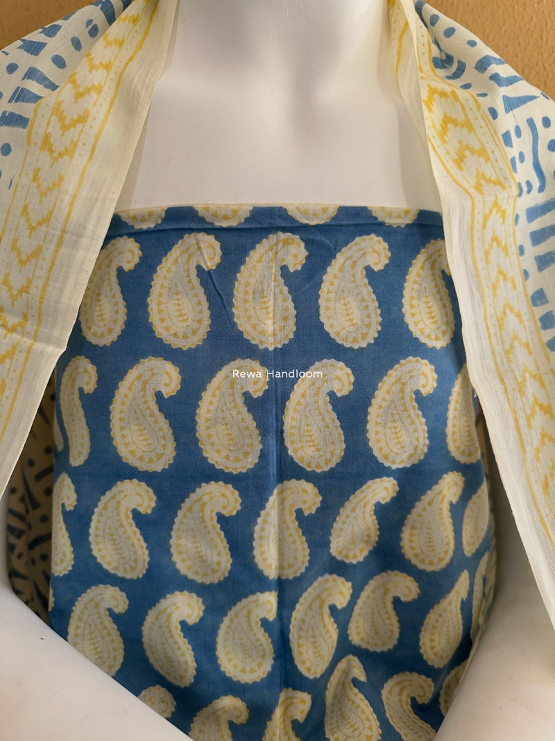 Yellow-Blue Indigo Bagh Print Suit BCI037