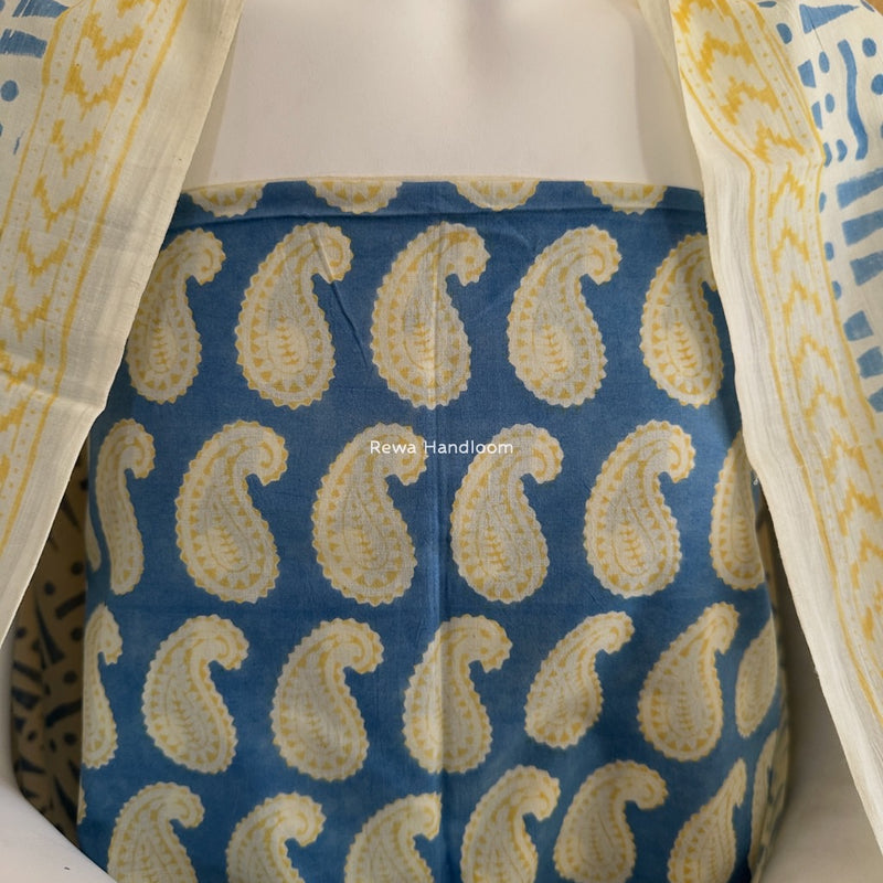Yellow-Blue Indigo Bagh Print Suit BCI037