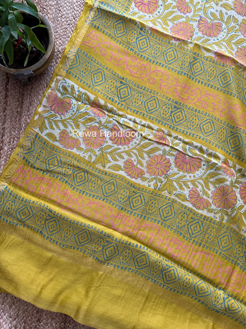 Yellow Chanderi Silk Printed Saree CPS065