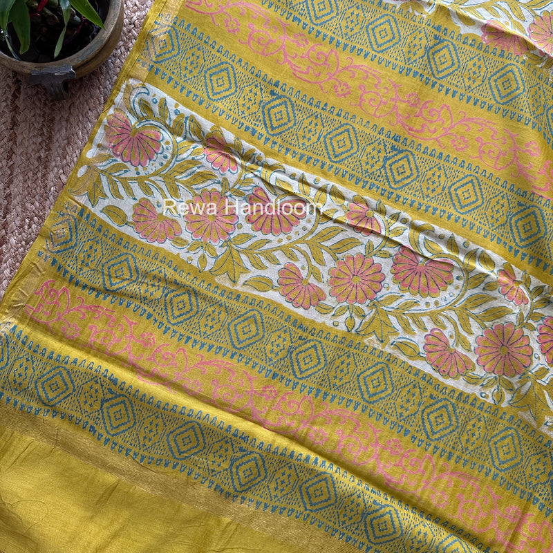 Yellow Chanderi Silk Printed Saree CPS065