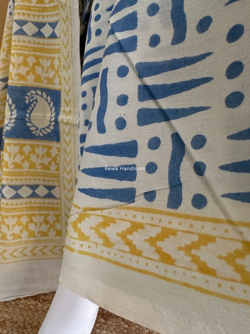 Yellow-Blue Indigo Bagh Print Suit BCI037 Rewa Handloom
