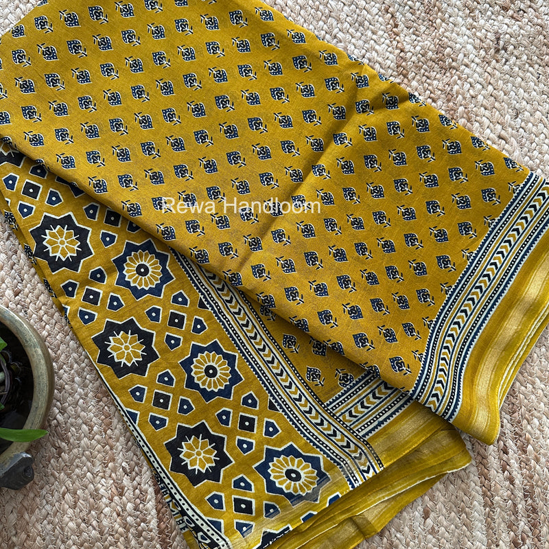 Turmeric Yellow Chanderi Silk Printed Saree CPS040