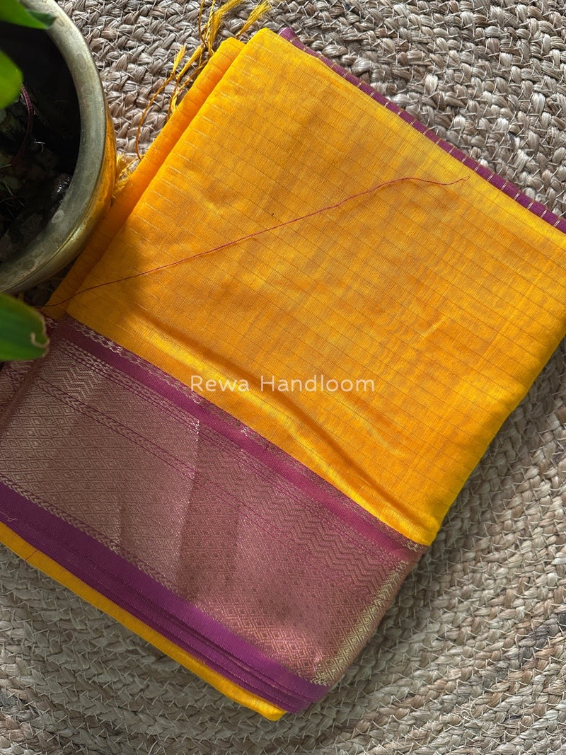 Maheshwari Mego Yellow Zari Linning Saree GL041