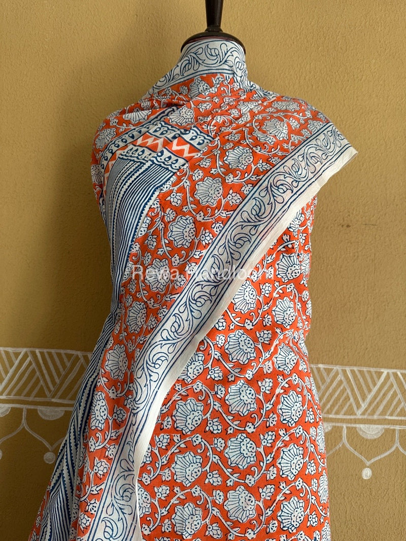 Orange-Blue Bagh Print Cotton Suit BCSP0155