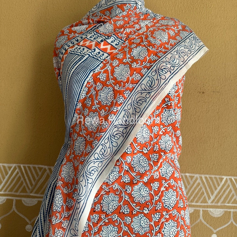 Orange-Blue Bagh Print Cotton Suit BCSP0155