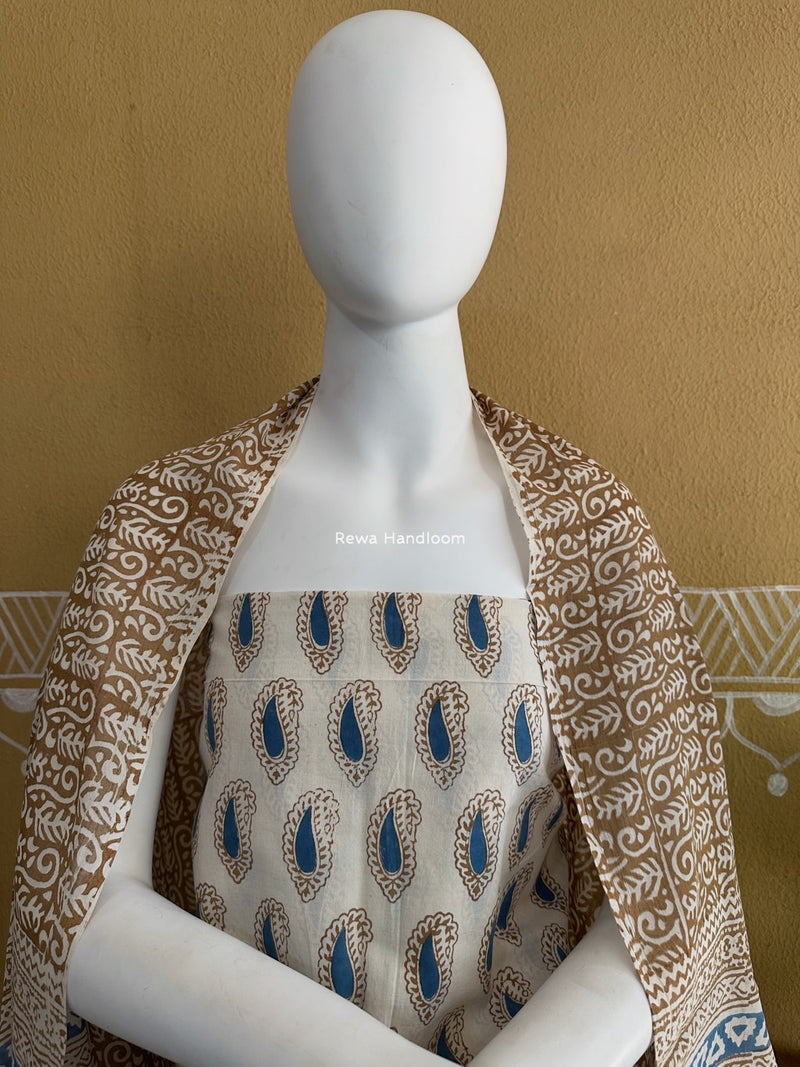 Blue-Brown Indigo Bagh Print Suit BCI038