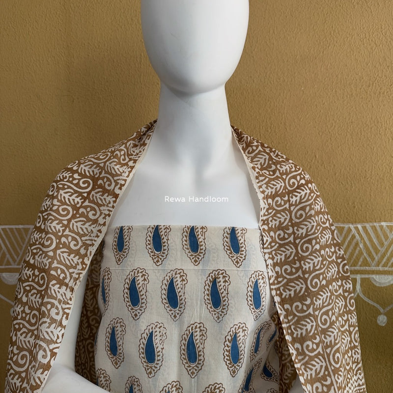 Blue-Brown Indigo Bagh Print Suit BCI038