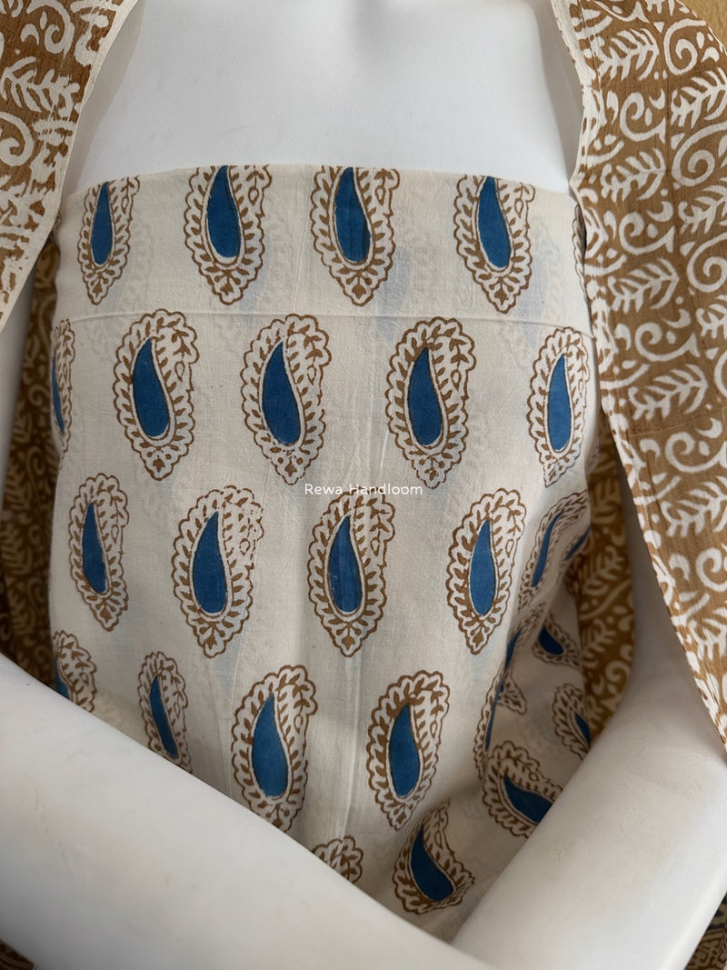 Blue-Brown Indigo Bagh Print Suit BCI038