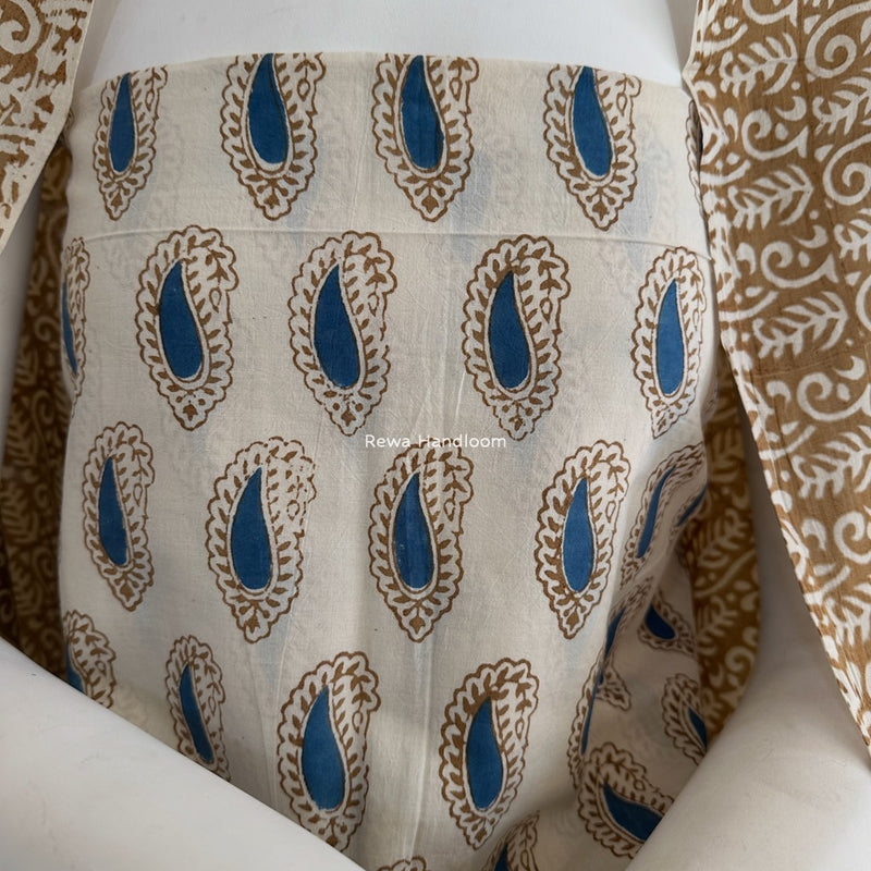 Blue-Brown Indigo Bagh Print Suit BCI038