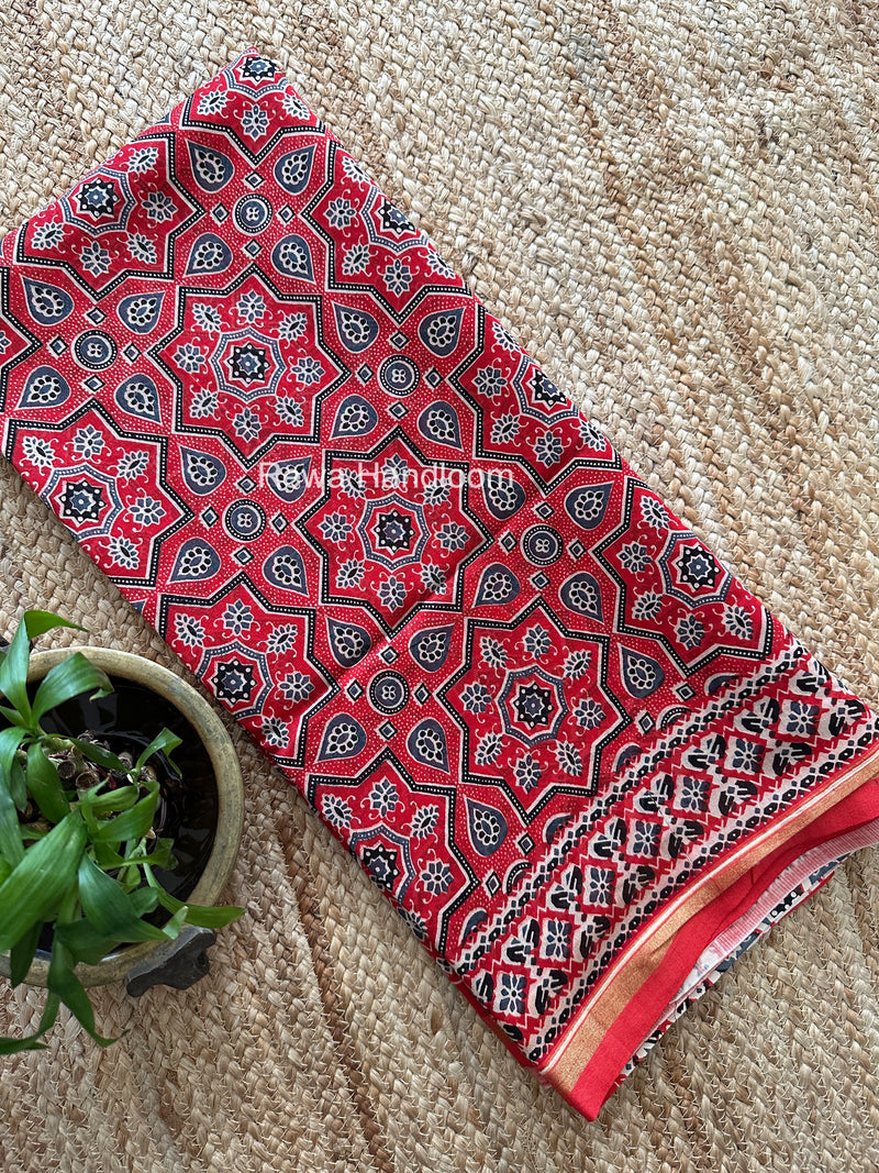Red Chanderi Silk Printed Saree CPS036
