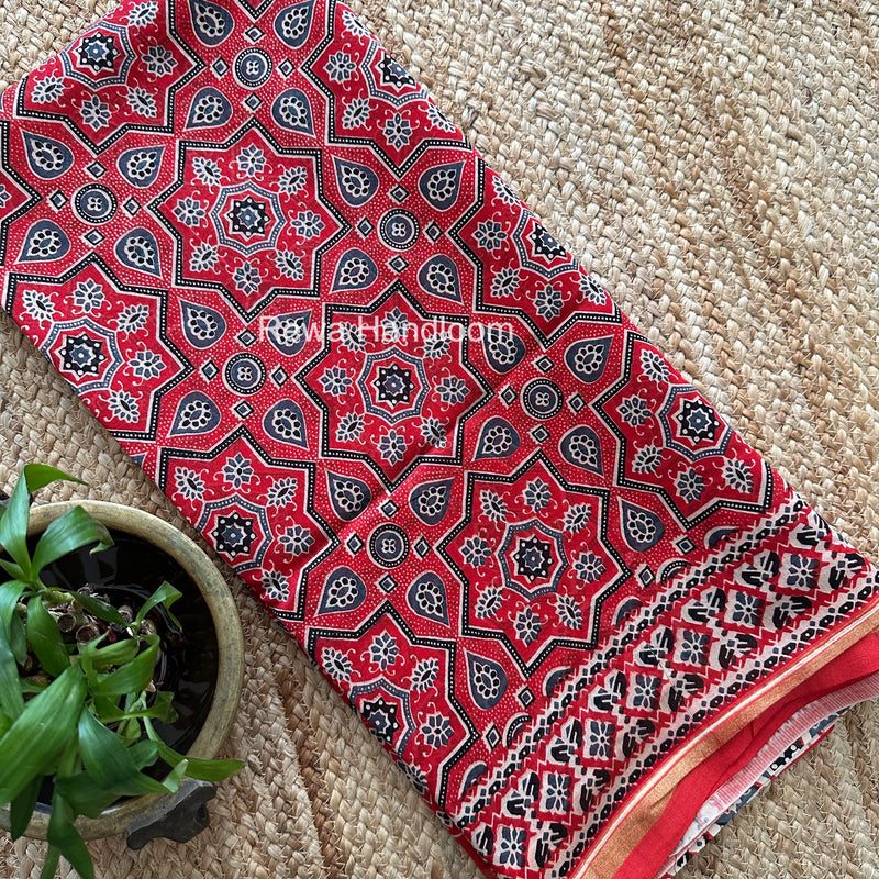 Red Chanderi Silk Printed Saree CPS036