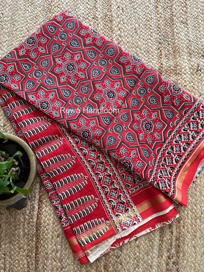 Red Chanderi Silk Printed Saree CPS036