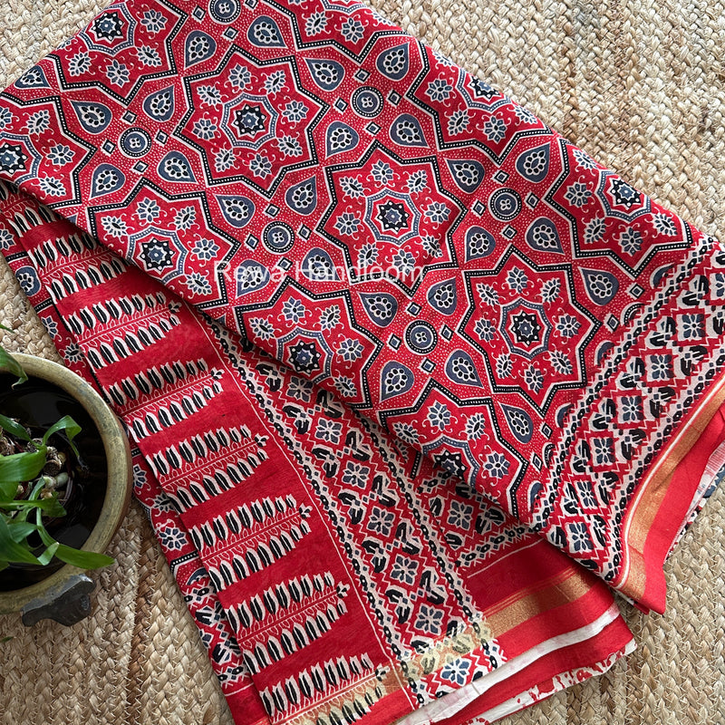 Red Chanderi Silk Printed Saree CPS036
