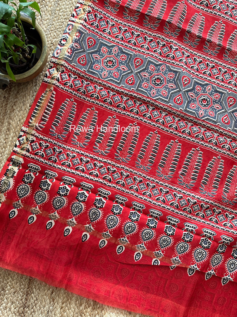 Red Chanderi Silk Printed Saree CPS036